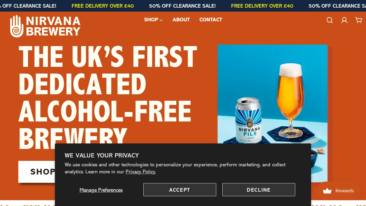 Screenshot of nirvanabrewery.com interface