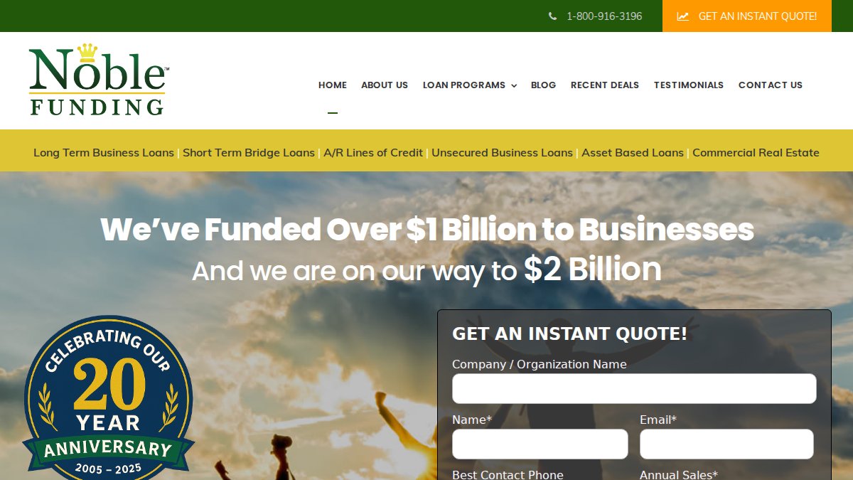 Screenshot of noblebusinessloans.com interface