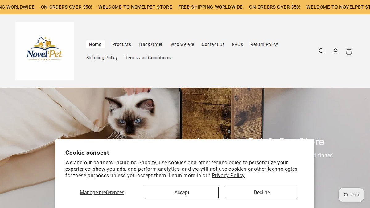 Screenshot of novelpet.store interface