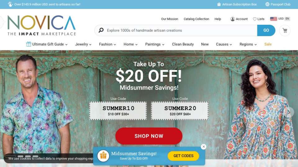 Screenshot of novica.com interface