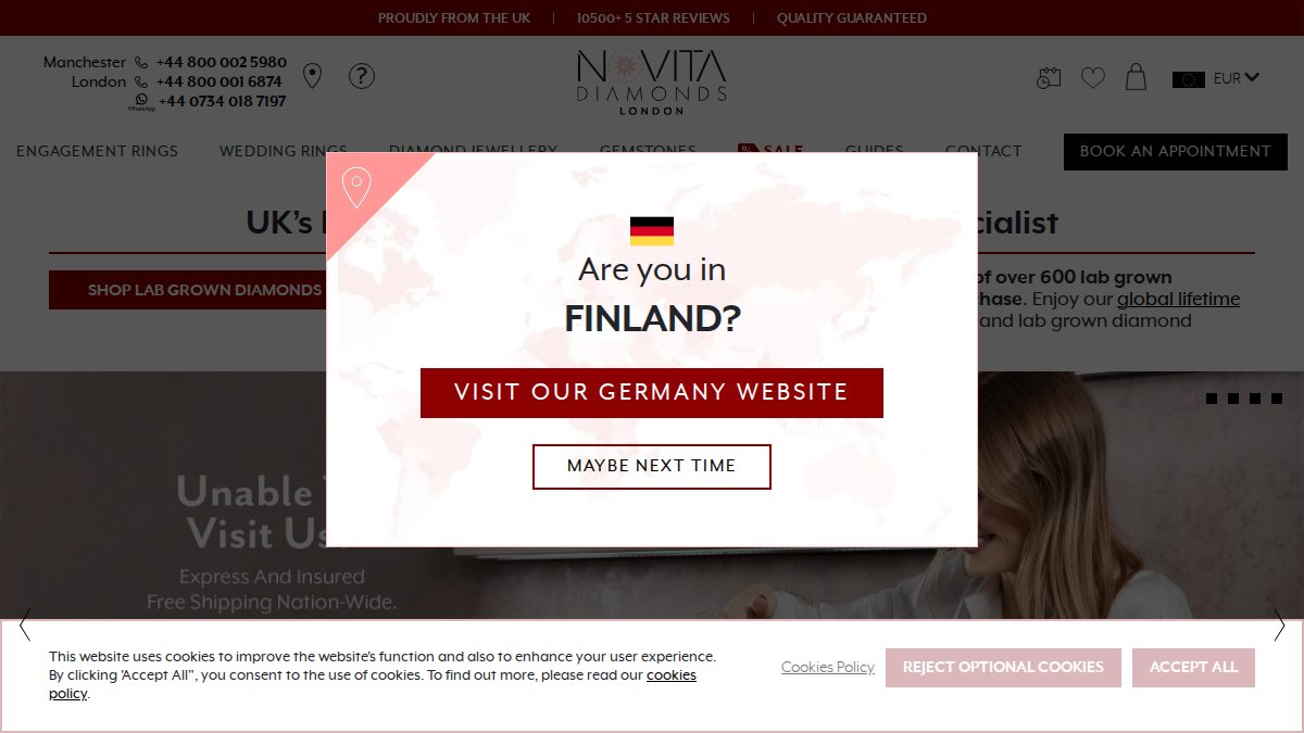 Screenshot of novitadiamonds.co.uk interface