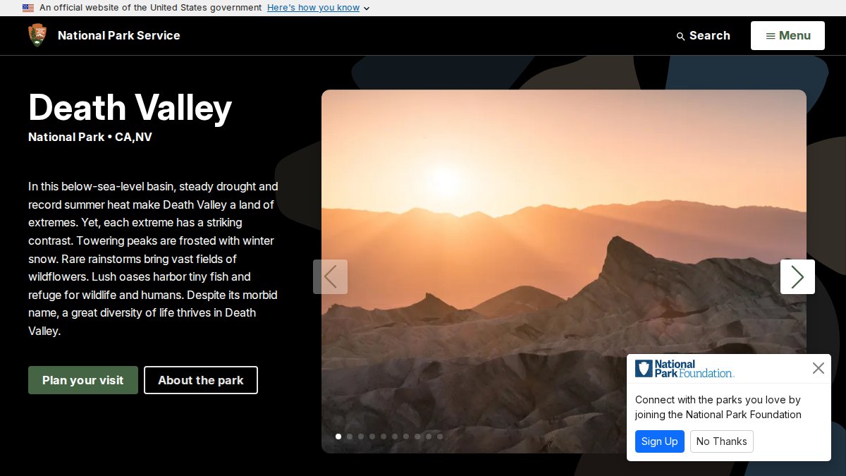 Screenshot of Deva page on nps.gov