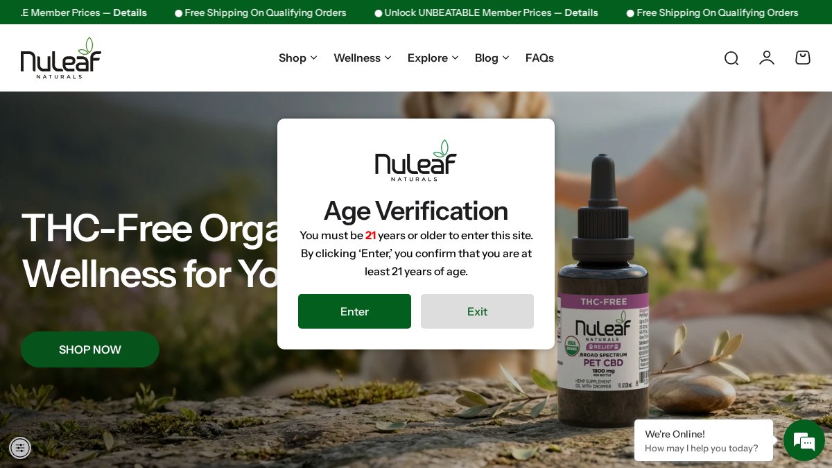 Screenshot of nuleafnaturals.com interface