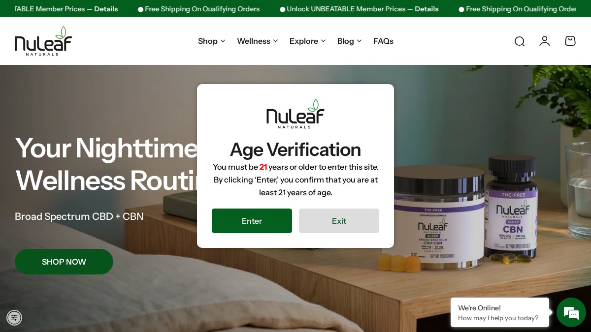 Screenshot of nuleafnaturals.com interface
