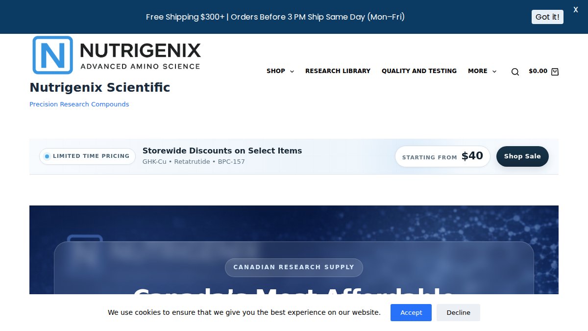 Screenshot of nutrigenixscientific.com interface