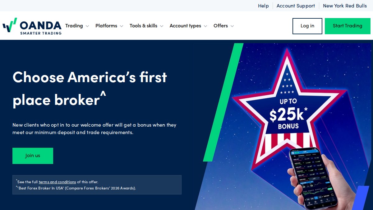 Screenshot of Us En page on oanda.com