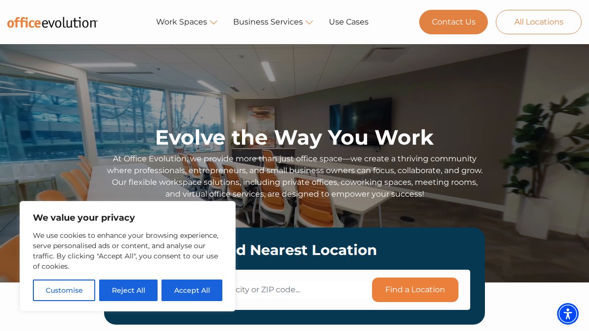 Screenshot of officeevolution.com interface