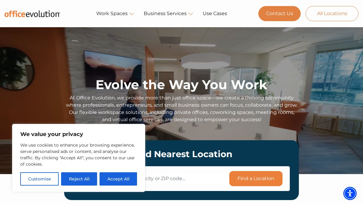 Screenshot of officeevolution.com interface