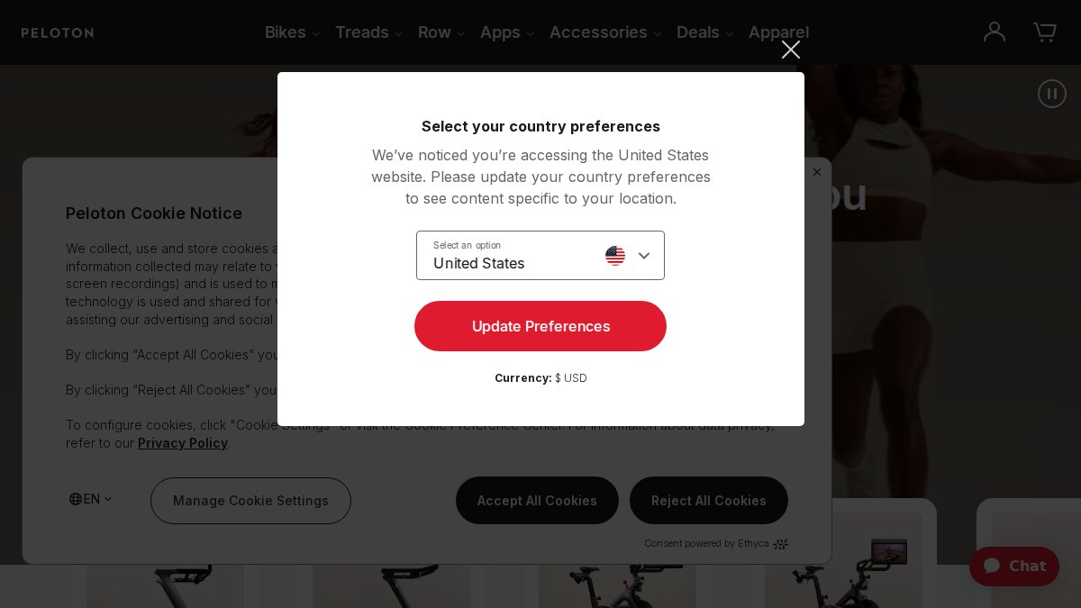 Screenshot of onepeloton.com interface