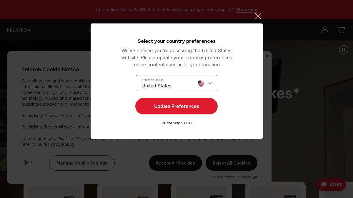 Screenshot of onepeloton.com interface