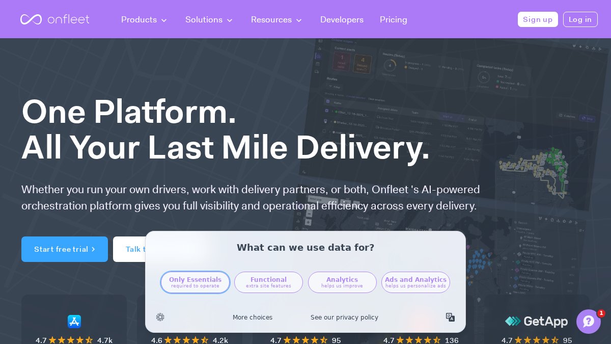 Screenshot of onfleet.com interface