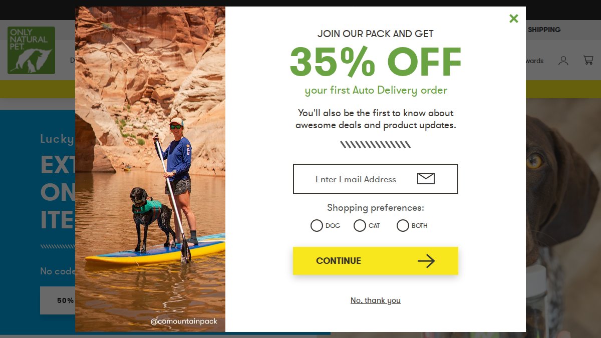 Screenshot of onlynaturalpet.com interface