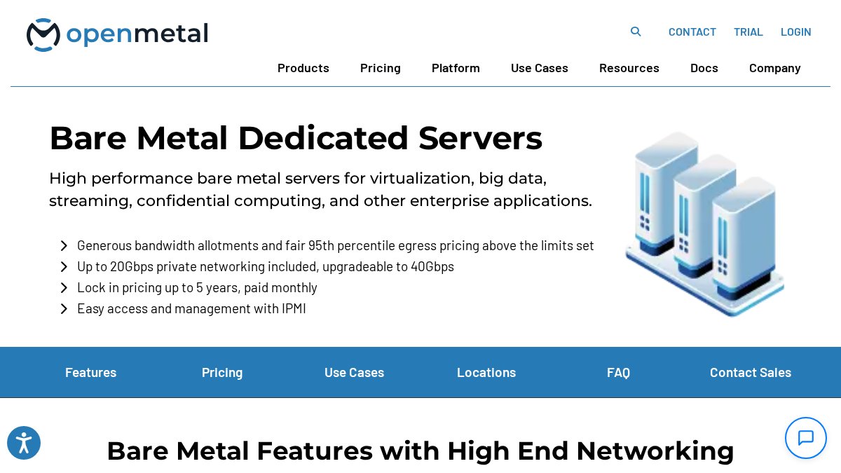 Screenshot of Bare Metal page on openmetal.io