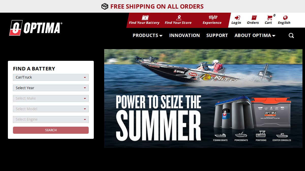 Screenshot of optimabatteries.com interface