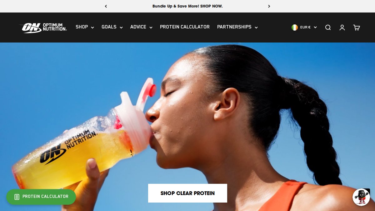 Screenshot of optimumnutrition.com interface