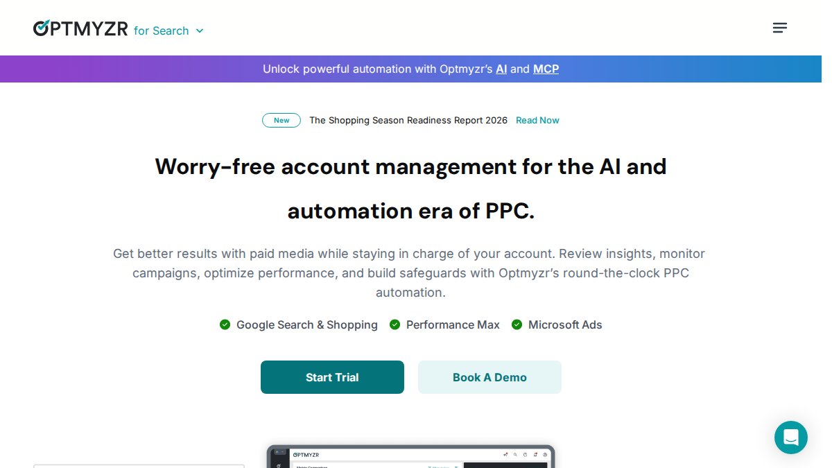 Screenshot of optmyzr.com interface