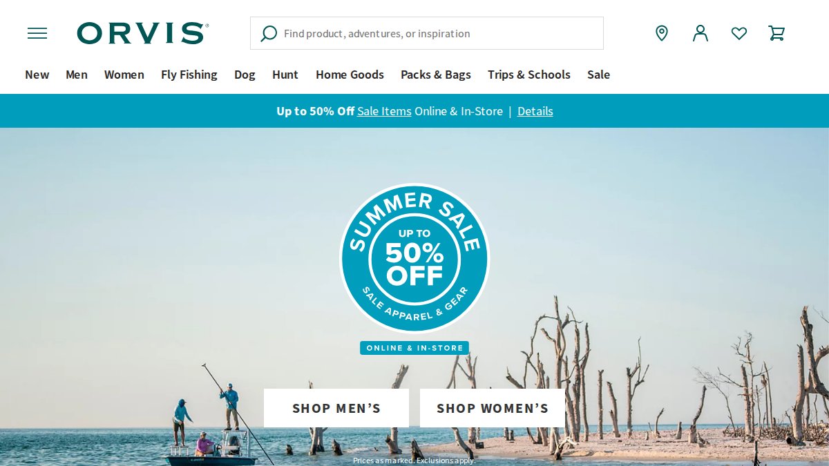 Screenshot of orvis.com interface