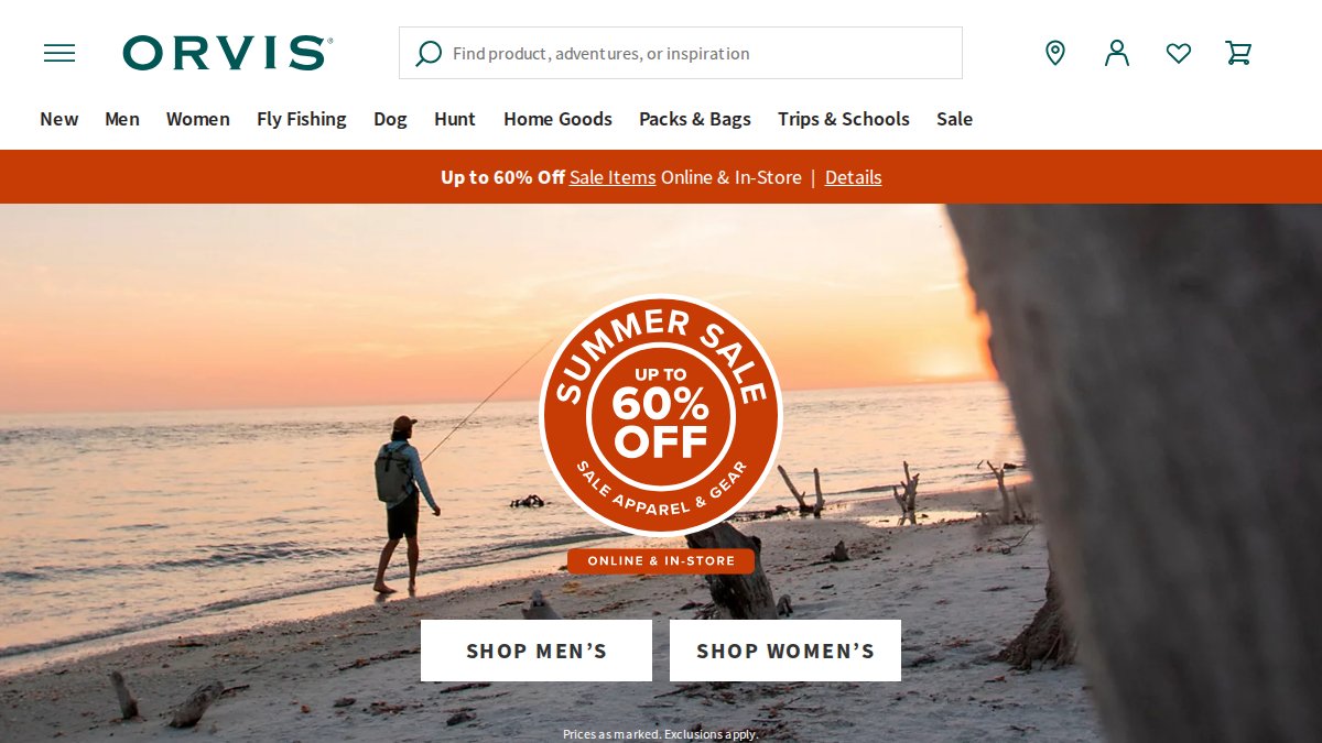 Screenshot of orvis.com interface