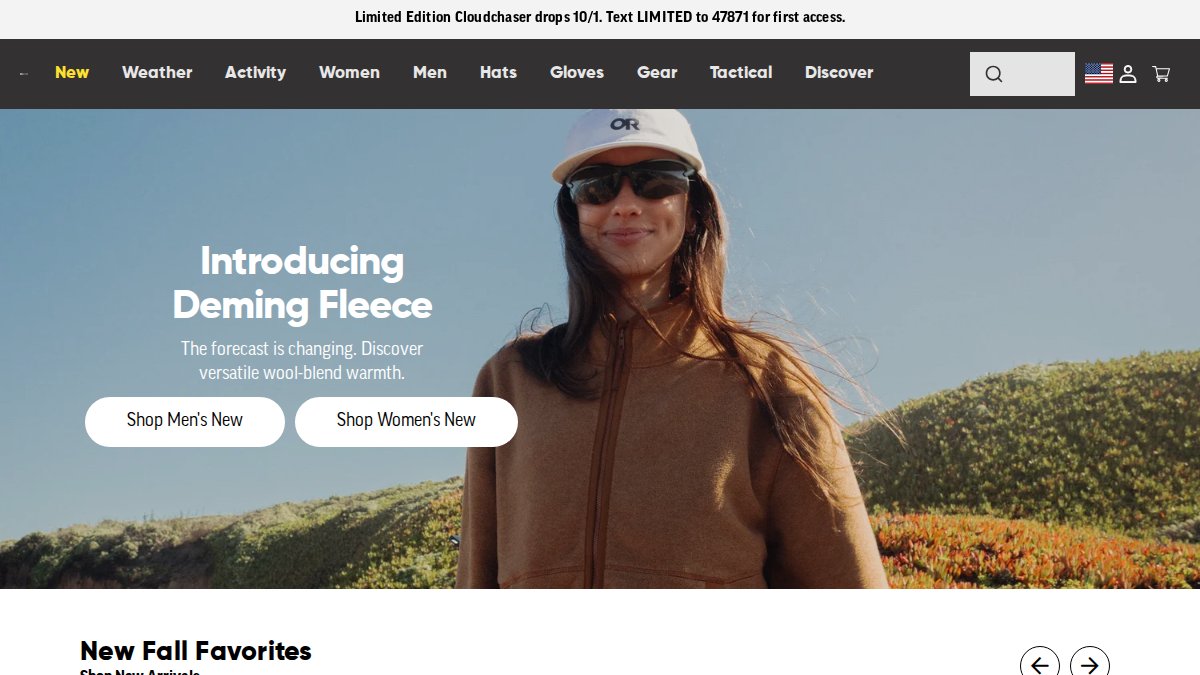 Screenshot of outdoorresearch.com interface
