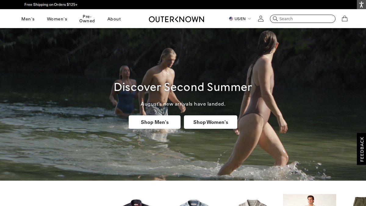 Screenshot of outerknown.com interface