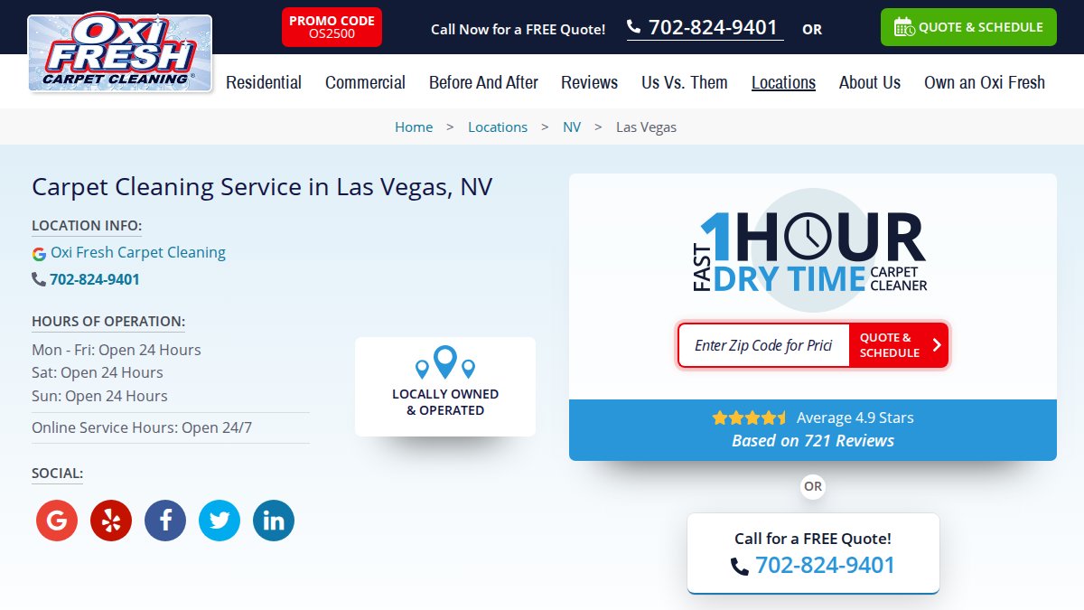Screenshot of Las Vegas Carpet Cleaning page on oxifresh.com