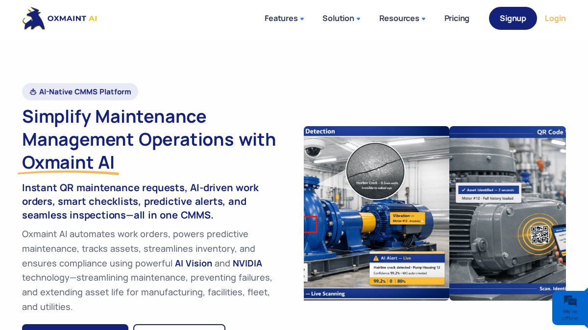 Screenshot of oxmaint.com interface