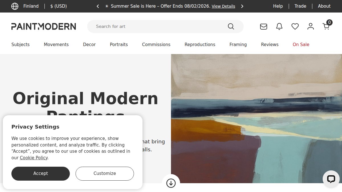 Screenshot of paintmodern.com interface