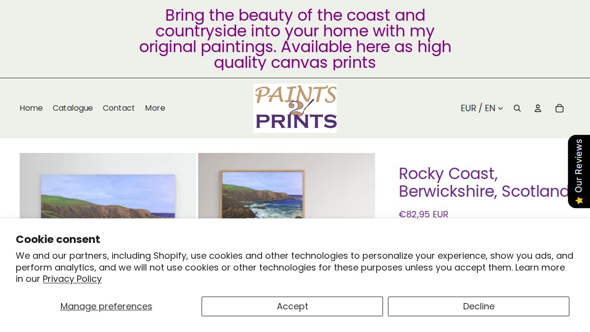 Screenshot of White Heugh Scotland page on paints2prints.myshopify.com