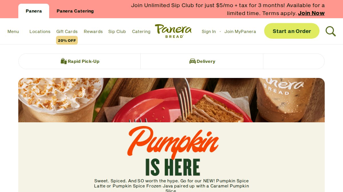 Screenshot of panerabread.com interface