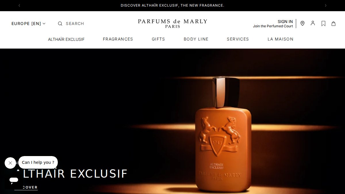 Screenshot of parfums-de-marly.com interface