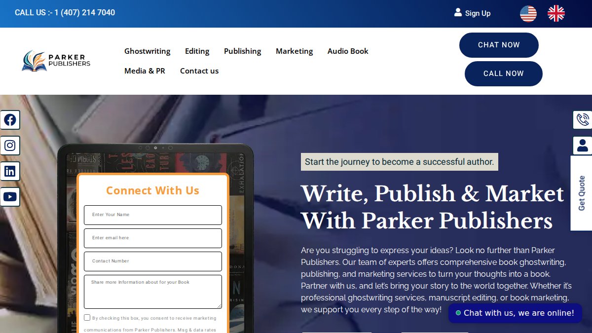 Screenshot of parkerpublishers.com interface