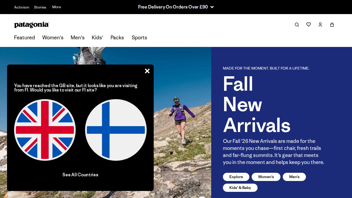 Screenshot of patagonia.com interface
