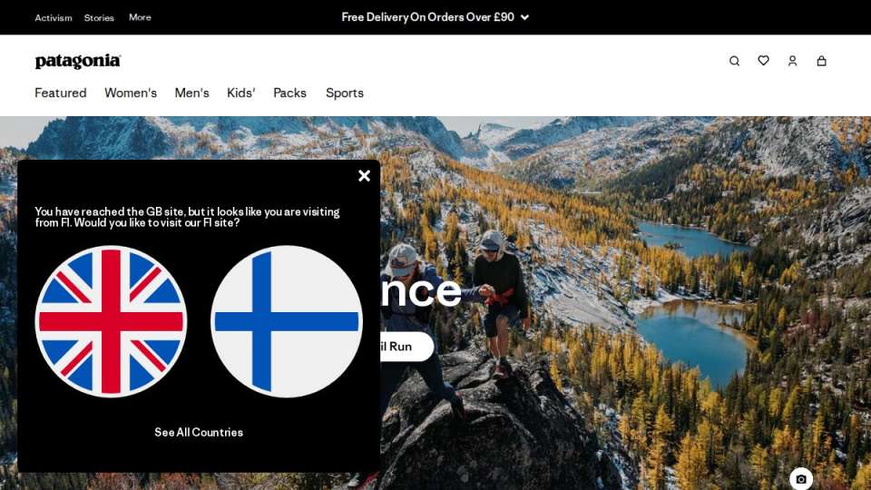 Screenshot of patagonia.com interface
