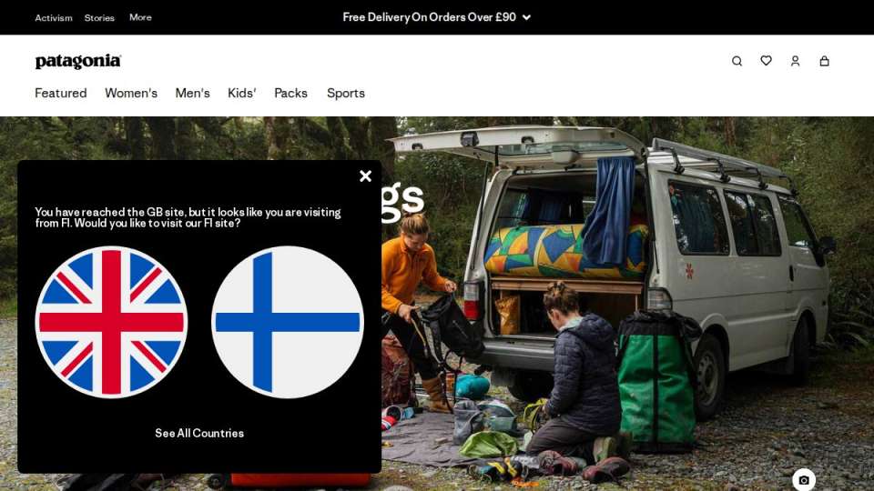 Screenshot of patagonia.com interface