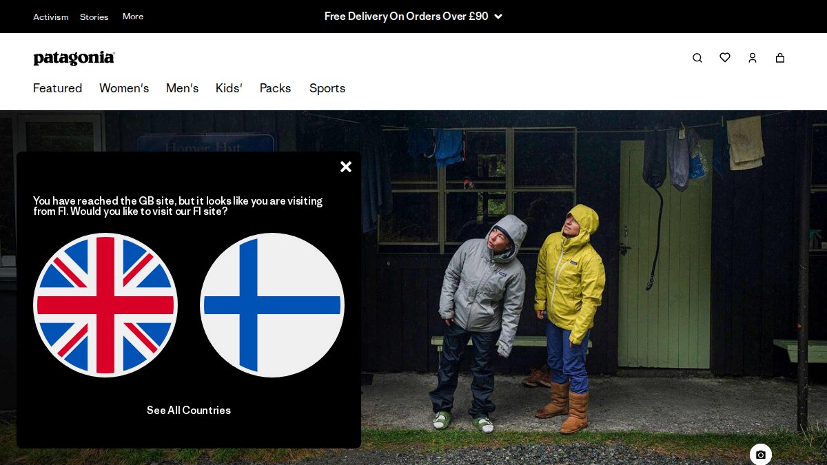 Screenshot of patagonia.com interface