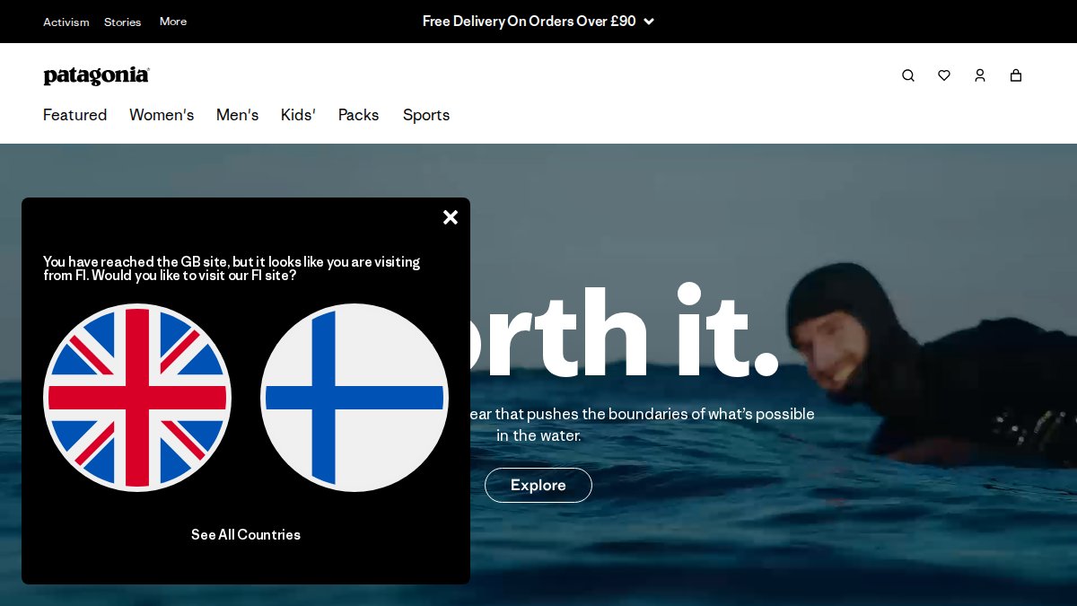 Screenshot of patagonia.com interface