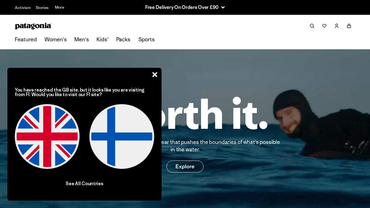 Screenshot of patagonia.com interface