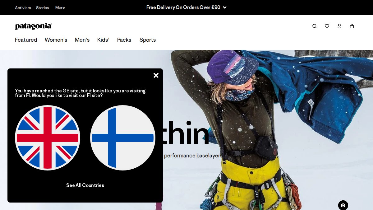Screenshot of patagonia.com interface