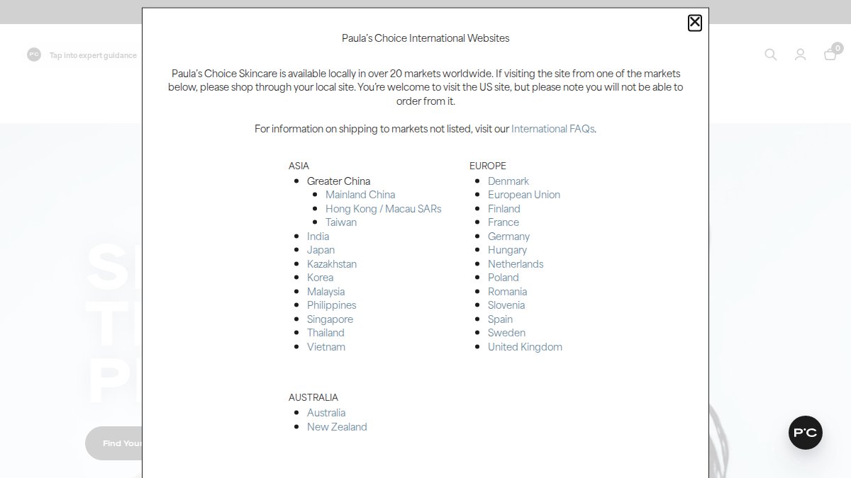 Screenshot of paulaschoice.com interface