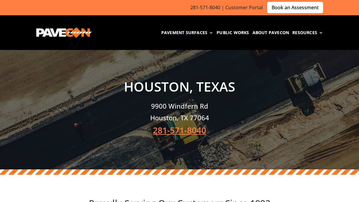 Screenshot of Houston Texas page on pavecon.com