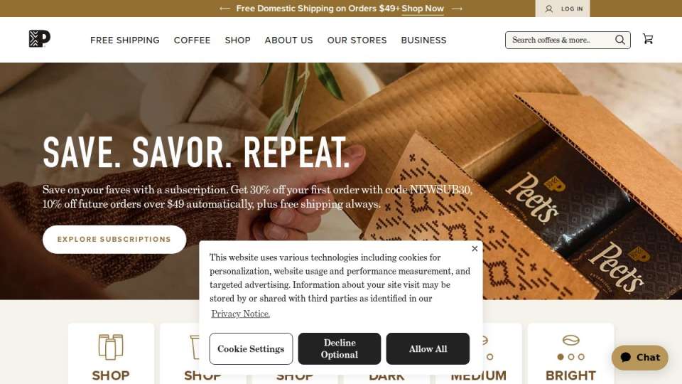 Best Cafes for Studying Near You: 2026 Guide 7 Screenshot of peets.com interface