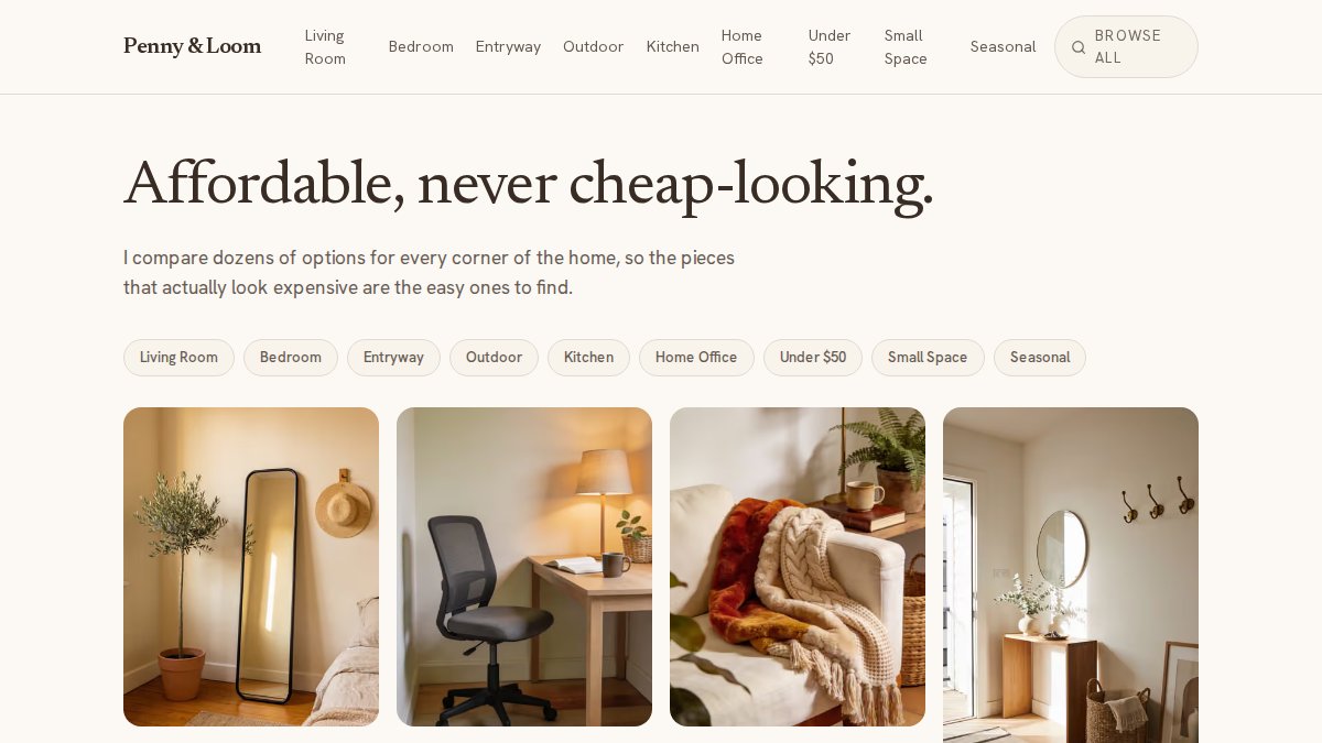 Screenshot of pennyandloom.com interface