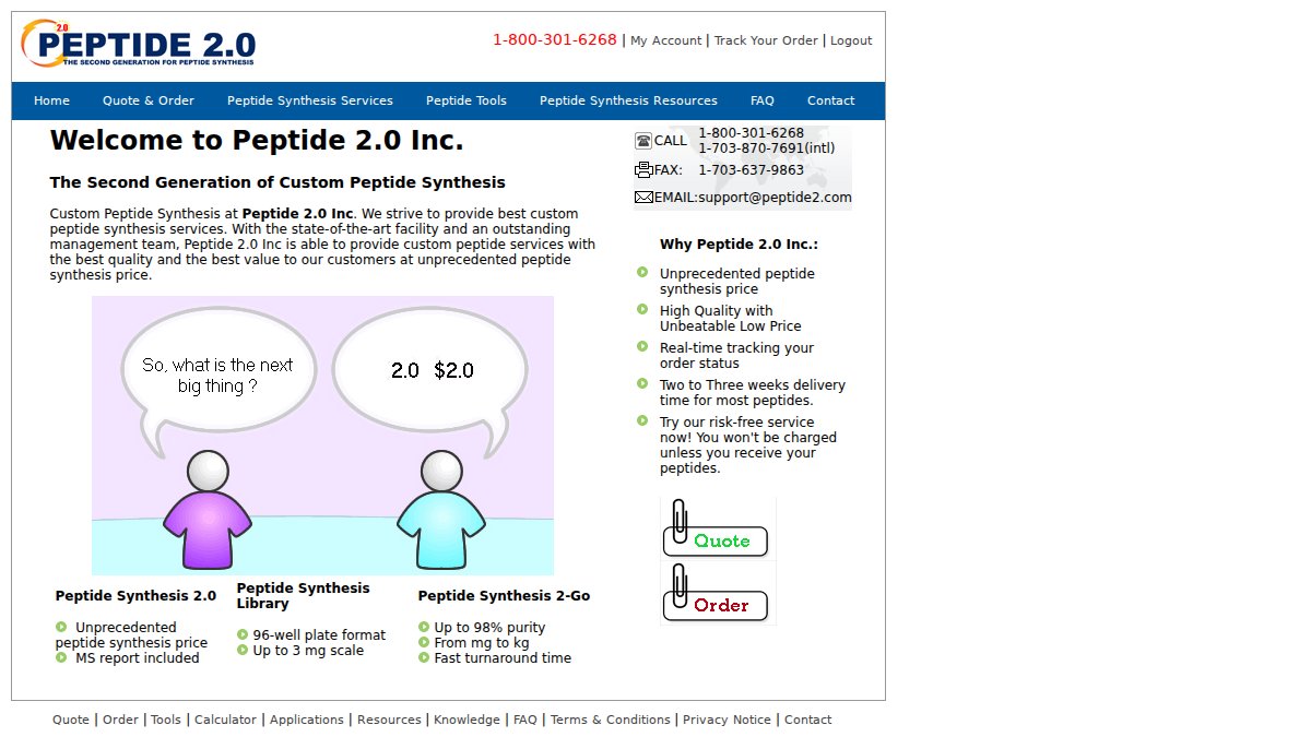 Screenshot of peptide2.com interface