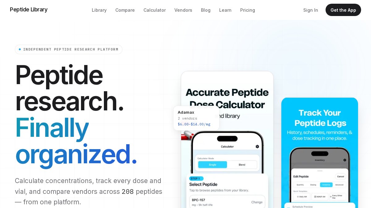 Screenshot of peptidelibrary.app interface