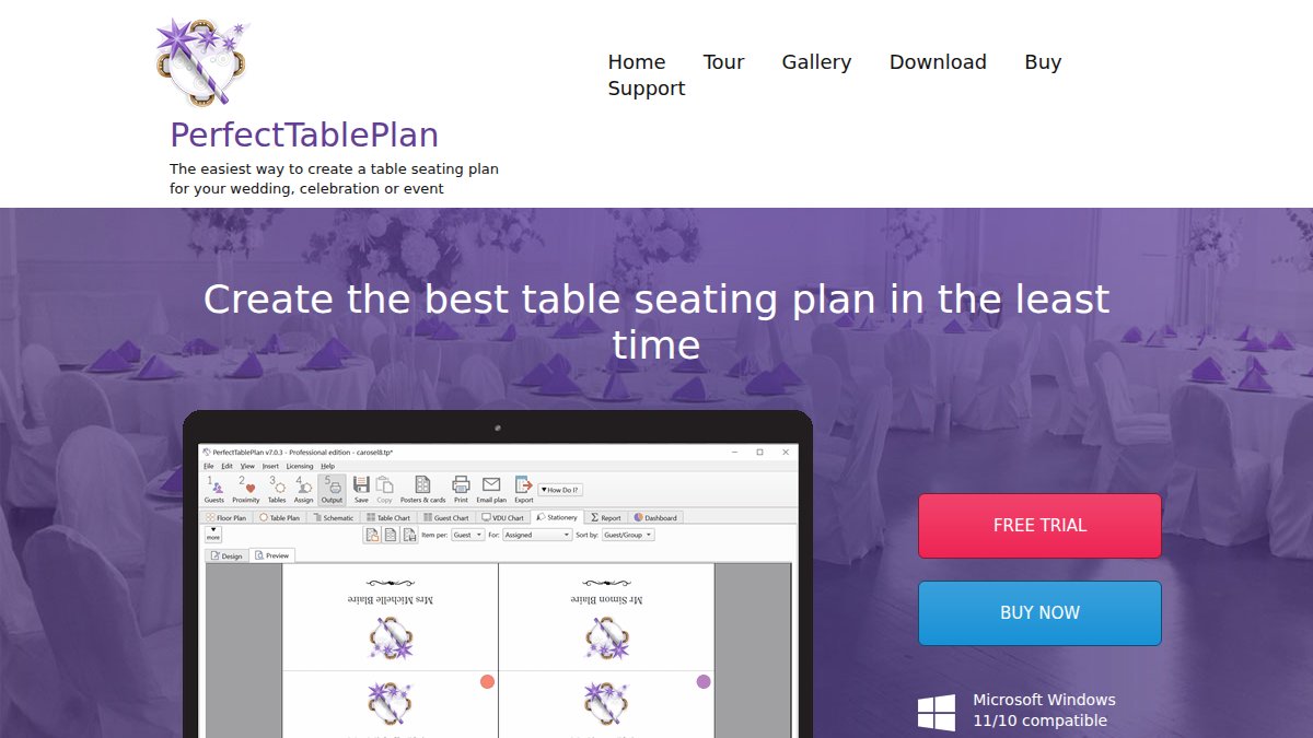 Screenshot of perfecttableplan.com interface