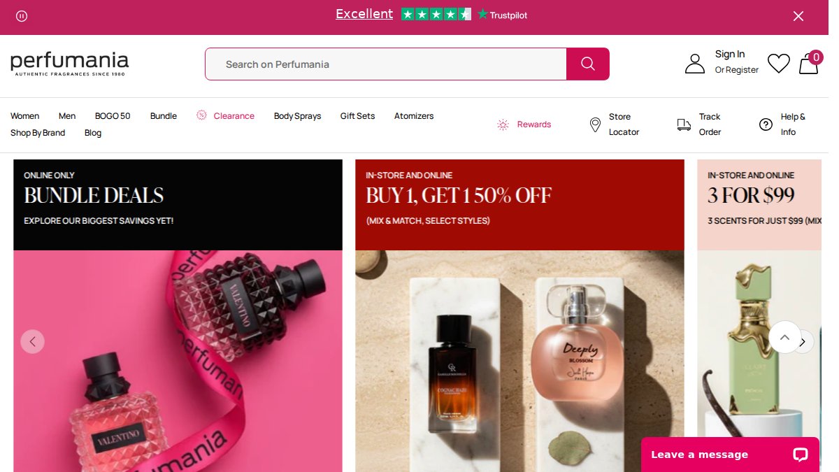 Screenshot of perfumania.com interface