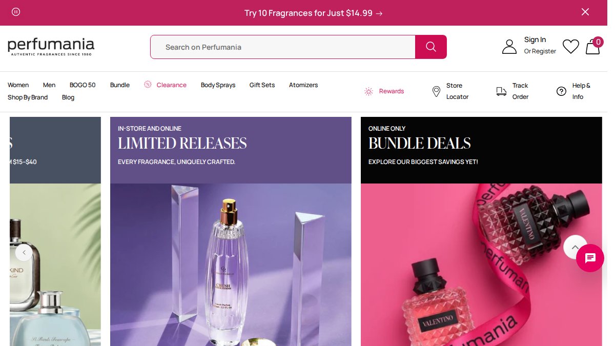 Screenshot of perfumania.com interface