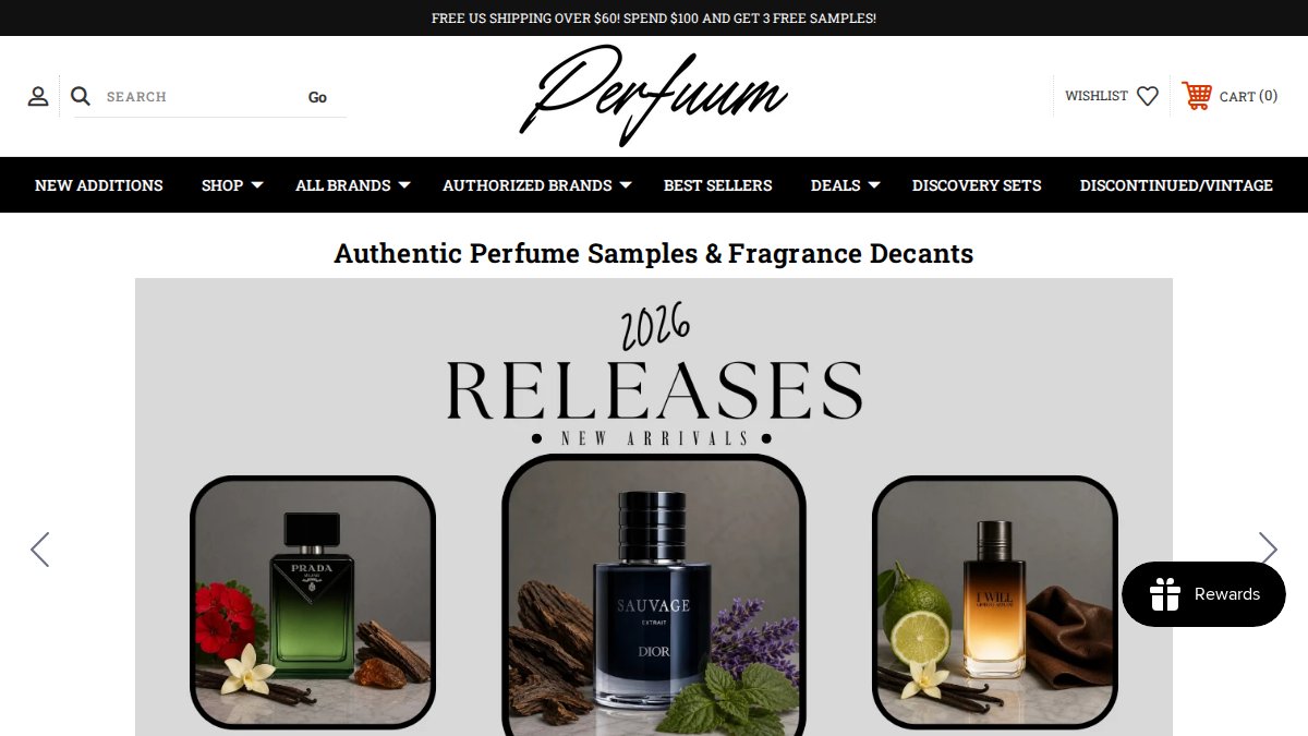 Screenshot of perfuum.com interface