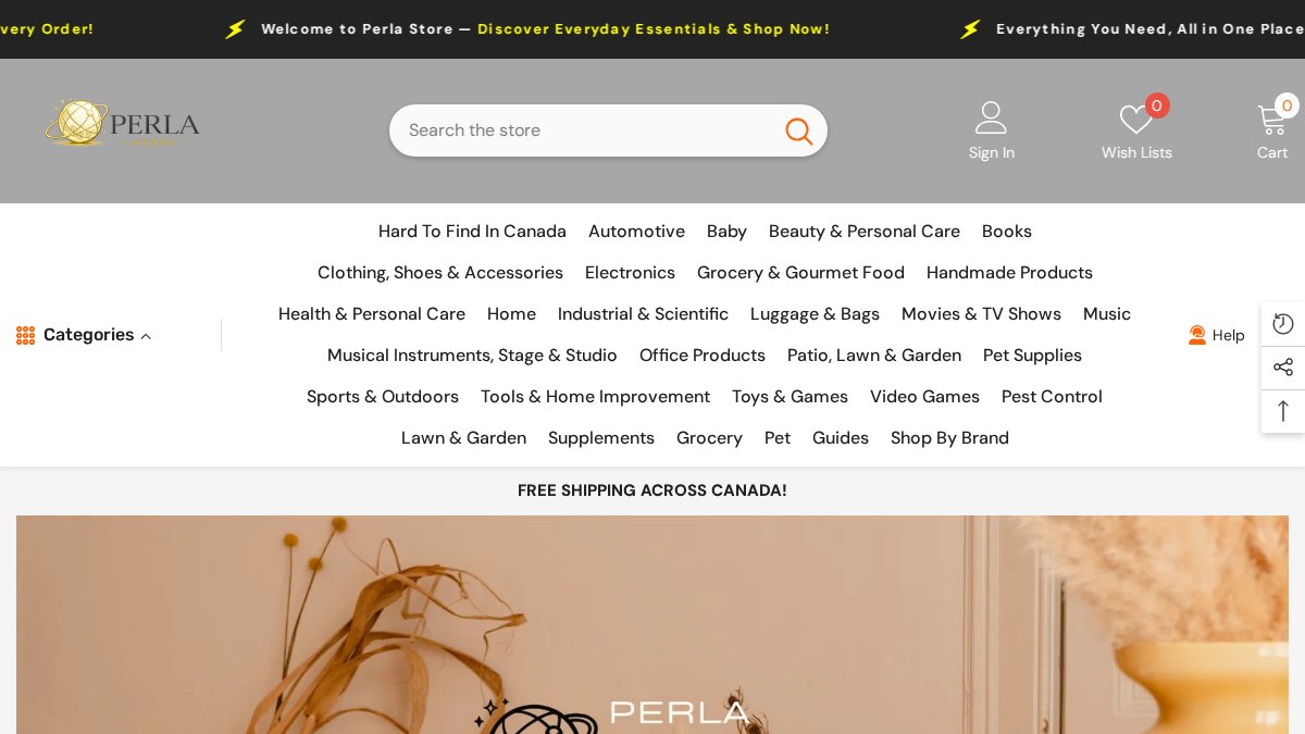 Screenshot of perlastore.ca interface