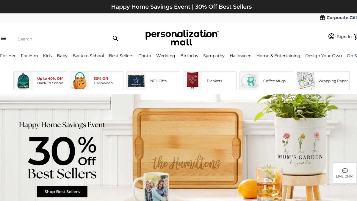 Screenshot of personalizationmall.com interface